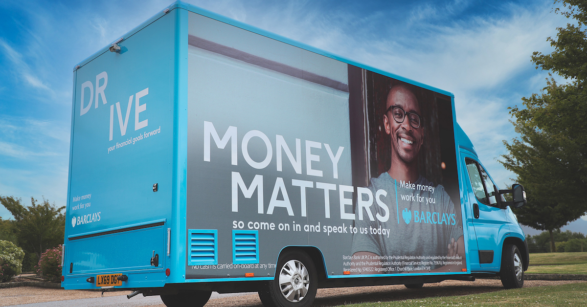 Barclays van with texting reading Money Matters on the side
